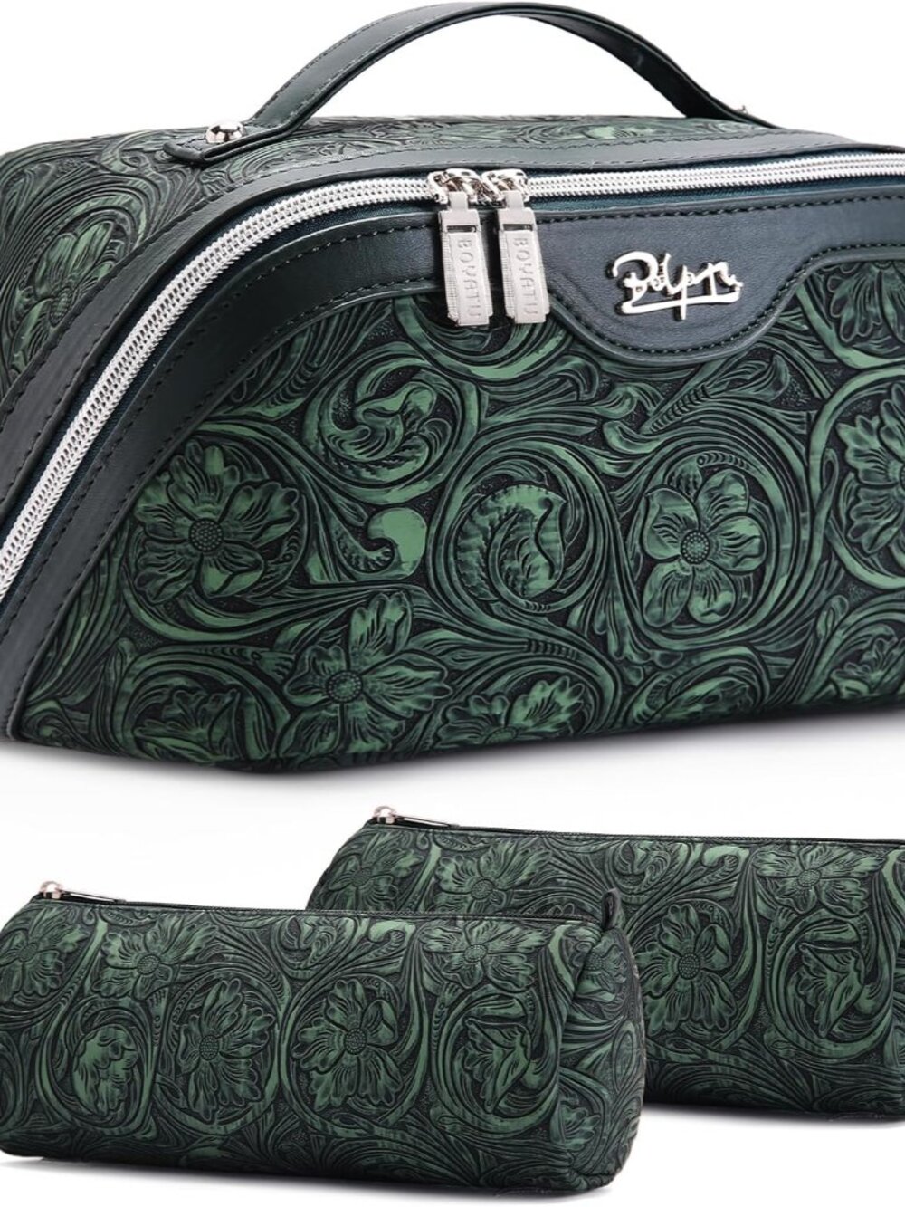 Travel Makeup Bags Cosmetic Organizer Bag: 3 Pcs Set Large Capacity Floral Make